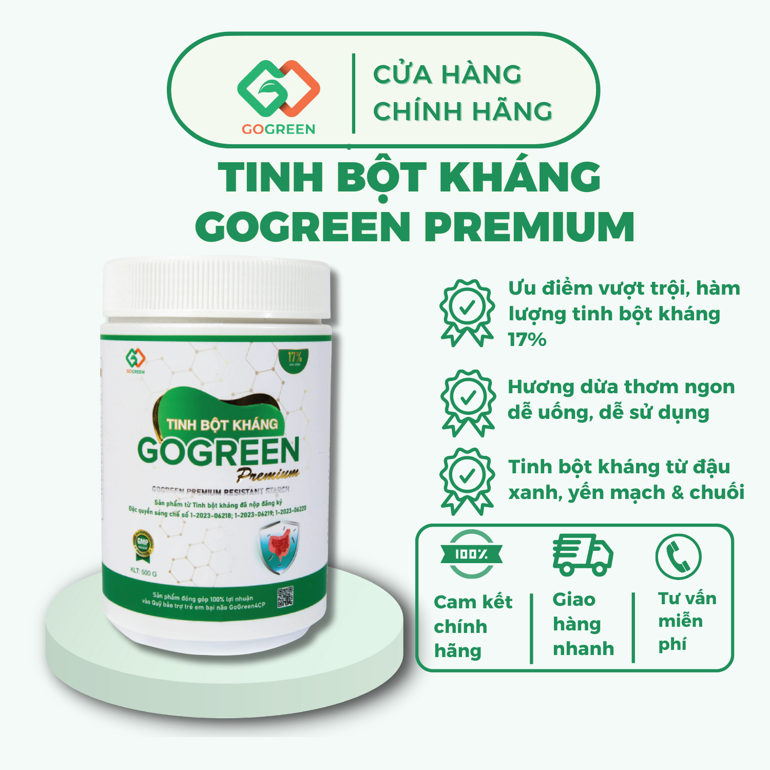 Tinh Bột Kháng GoGreen Premium 17% – Lon 500gr